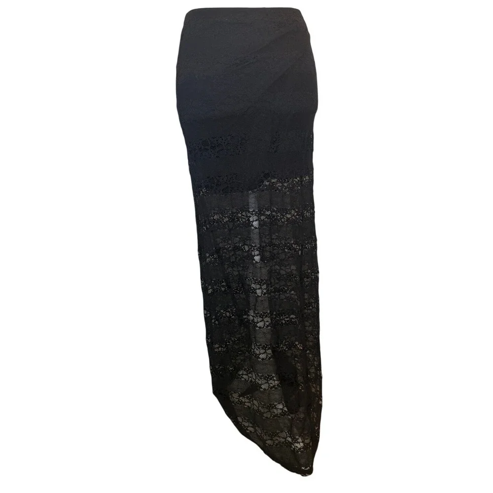 Lily White Black Lace Maxi Skirt Womens XS‎ Sheer Lace Boho Goth Festival